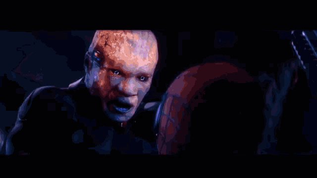 a man with a glowing face is being struck by lightning