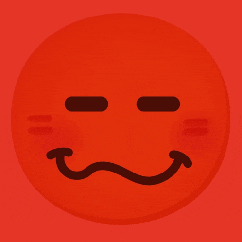 a red smiley face with a slight smile on its face