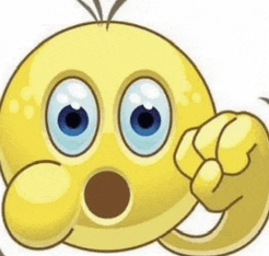 a cartoon smiley face with blue eyes and a surprised look on its face .