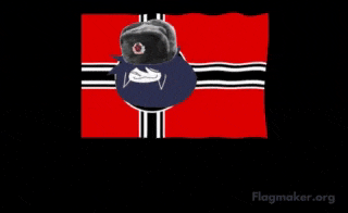 a drawing of a flag with a person wearing a hat