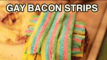 a bunch of gay bacon strips are on a table
