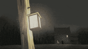 a cartoon of a boy riding on the back of a horse with a lantern in the background