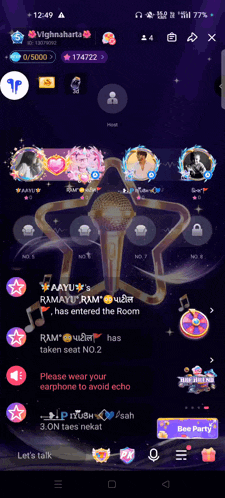ram has entered the room and is wearing earphones