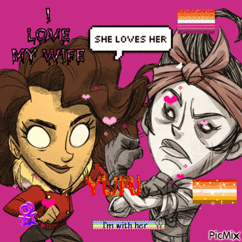 a cartoon of a woman saying i love my wife she loves her