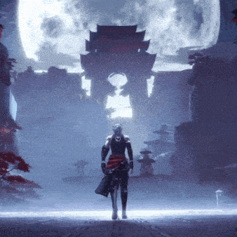 a person walking in front of a large full moon