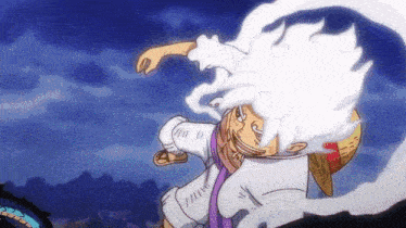 luffy from one piece is flying through the air with smoke coming out of his mouth and a straw hat .