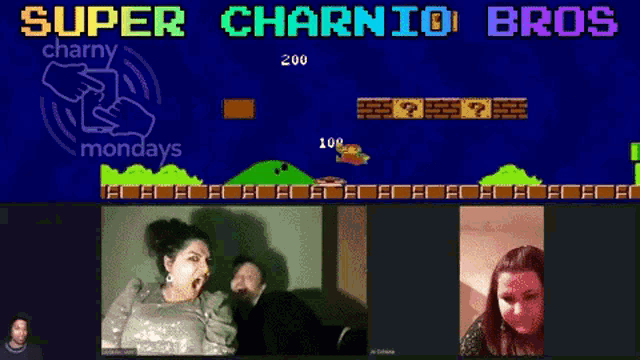 a screen shot of a video game with the words super charnio bros