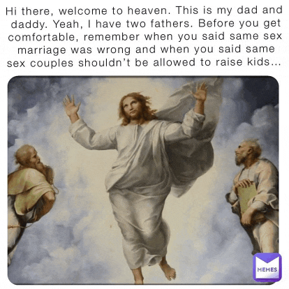 a painting of jesus flying through the air with two men in the background .
