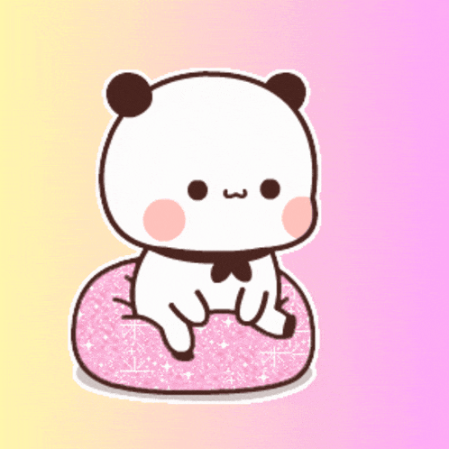 a cartoon of a panda bear sitting on a pink pillow with a smiley face and the word spirit below it