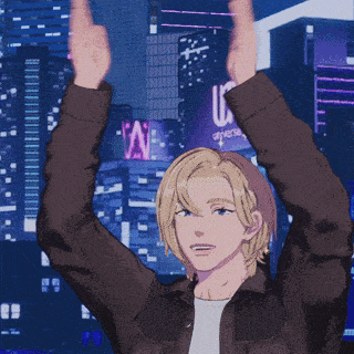a cartoon drawing of a man with his arms in the air in front of a sign that says u.