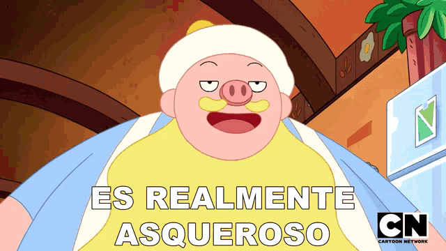 a cartoon of a pig with the words " es realmente asqueroso " on the bottom