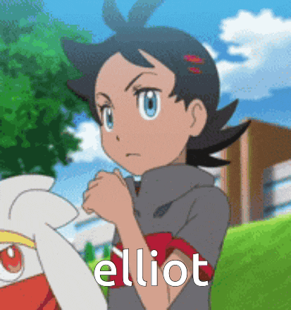 a cartoon character named elliot is standing next to a chicken
