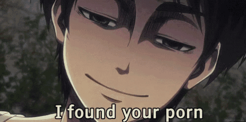 a close up of a man 's face with the words " i found your porn " above him