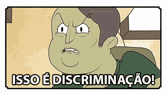 a cartoon of a man with the words isso e discriminacao written below him