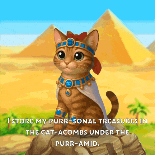 a cat wearing a pharaoh costume is sitting on a rock