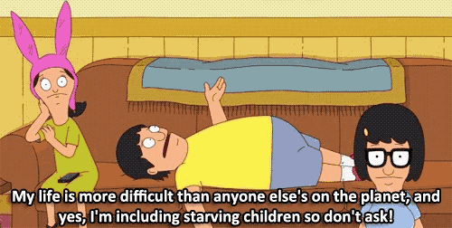 bob 's burgers bob is laying on a couch with his legs crossed while a girl looks on