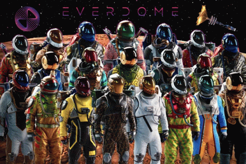 a group of astronauts are posing for a picture with the word everdome behind them