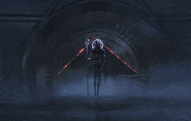 a painting of a person holding a cane in a dark room