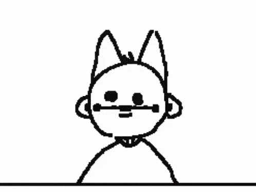 a black and white drawing of a cartoon character holding a cup