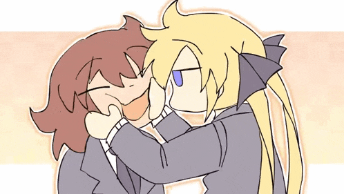 a cartoon drawing of two girls hugging