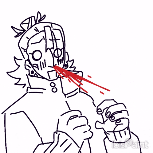 a black and white drawing of a person with blood coming out of their nose .