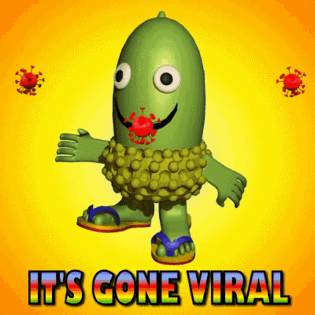 a cartoon character with the words " it 's gone viral " below him