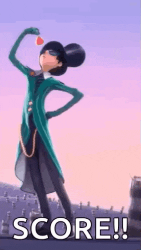 a cartoon character is holding a heart in his hand while standing in front of a city .