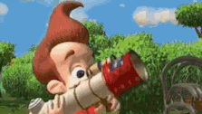 a cartoon character is looking through a telescope in a garden .