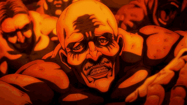 a cartoon drawing of a bald man with a beard and a shadow on his face