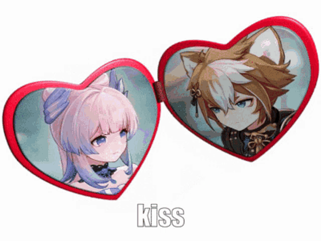 a couple of heart shaped mirrors with a girl and a boy on them