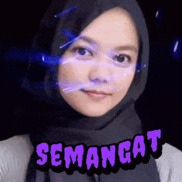 a woman wearing a hijab with the word semangat written on the bottom