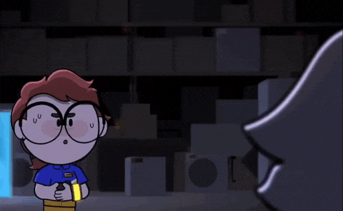 a cartoon character wearing glasses and a name tag that says ' amanda '