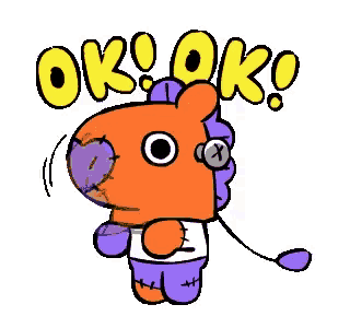 a cartoon drawing of a stuffed animal with the words `` ok ! ok ! '' written on it .