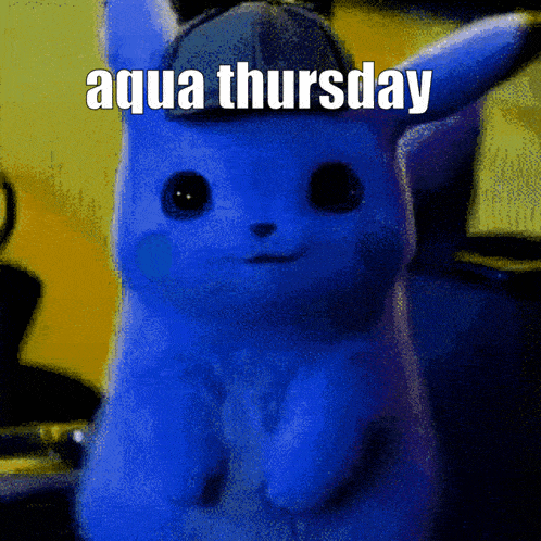 a picture of a blue pikachu with the words aqua thursday above it