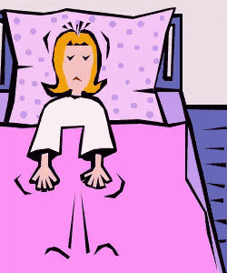 a cartoon of a woman laying on a bed