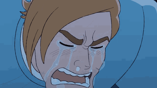 a cartoon man is crying with tears running down his face