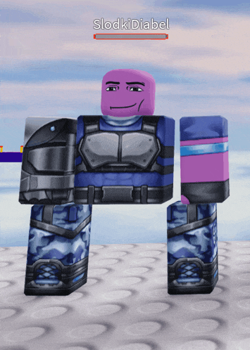 a cartoon character with a purple face and the name słodki diabel
