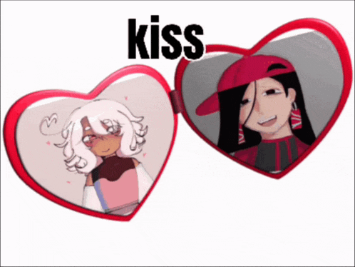 a heart shaped mirror with a picture of a girl and the word kiss above it