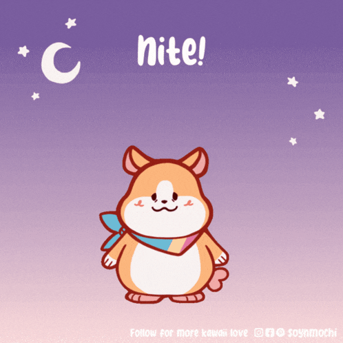 a cartoon of a dog with a scarf around its neck and the words nite on the bottom