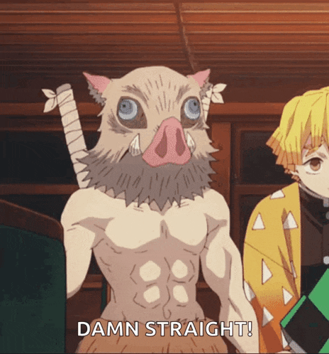a cartoon character says damn straight while standing next to a boy