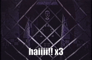 a cartoon character is behind a fence with the words haiii !! x3