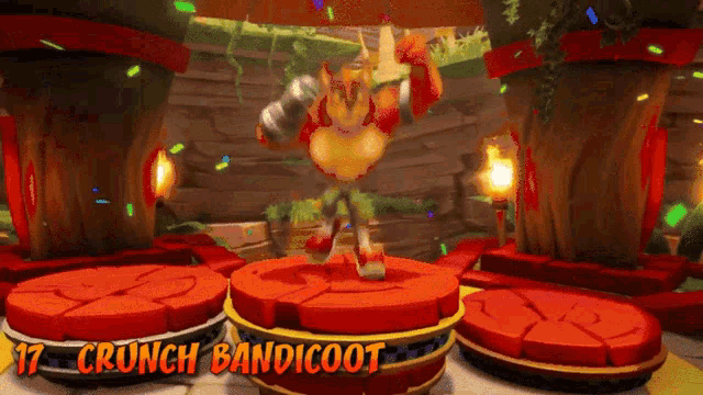 a video game screen shows a character named crunch bandicoot