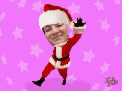a cartoon of a woman dressed as santa claus with a pink background and the words job jab on the bottom