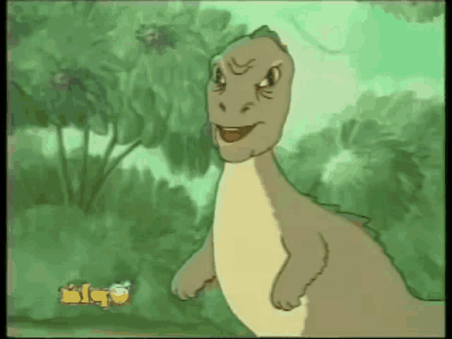 a cartoon drawing of a dinosaur with the letters lfq on the bottom