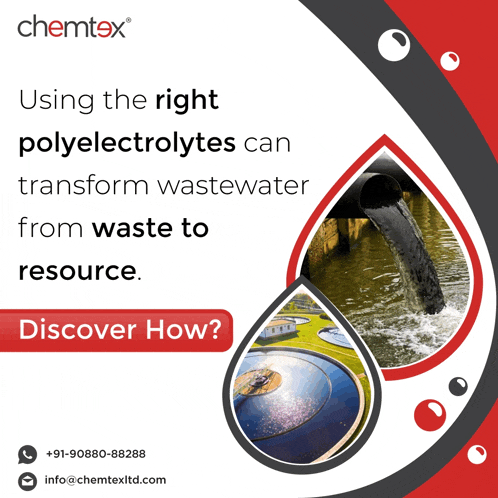an advertisement for chemtex that says using the right polyelectrolytes can convert wastewater from waste to resource
