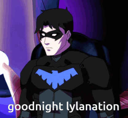 a cartoon character says goodnight lylanation in front of him