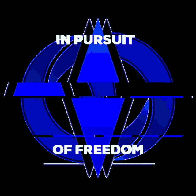 a logo for in pursuit of freedom with a blue diamond in the center