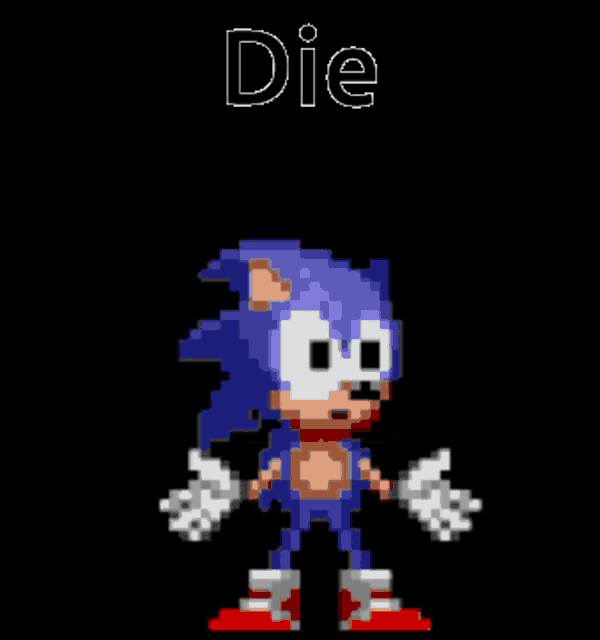 a pixel art of sonic the hedgehog says die
