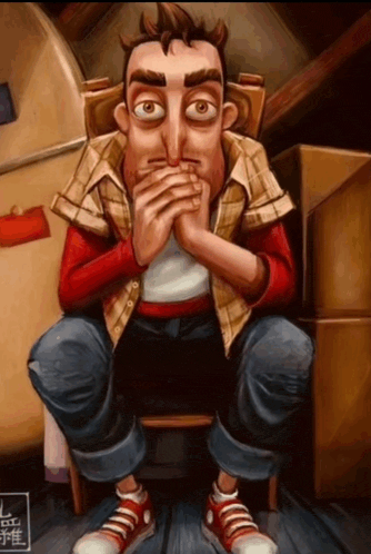 a cartoon drawing of a man sitting on a chair