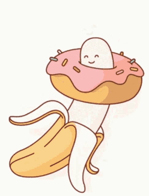 a cartoon of a banana with a donut on it
